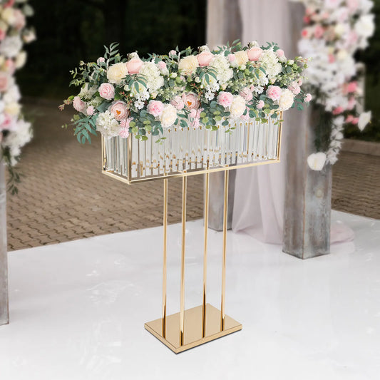 Luxe Crystal & Gold Floral Stand | Wedding Centerpiece & Ceremony Aisle Decor