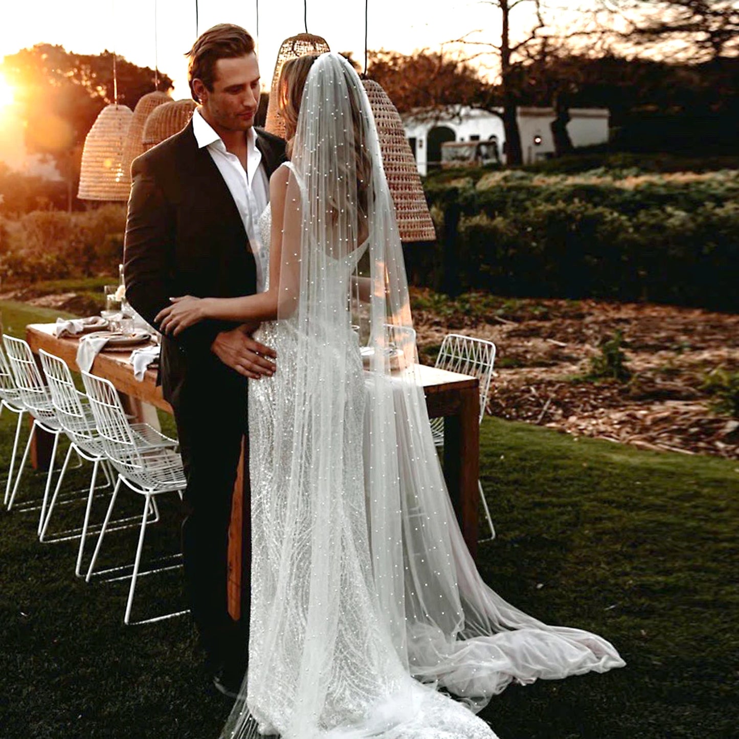 Ethereal Pearl Wedding Veil | Scattered Pearl Bridal Veil in Fingertip, Chapel & Cathedral Lengths