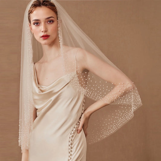 Modern Scattered Pearl Veil | Fingertip, Chapel & Cathedral Lengths