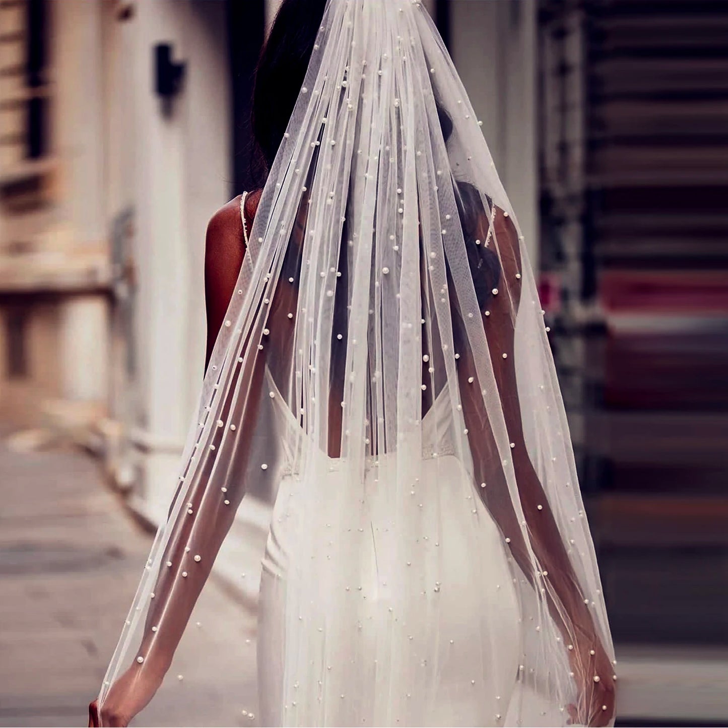 Ethereal Pearl Wedding Veil | Scattered Pearl Bridal Veil in Fingertip, Chapel & Cathedral Lengths