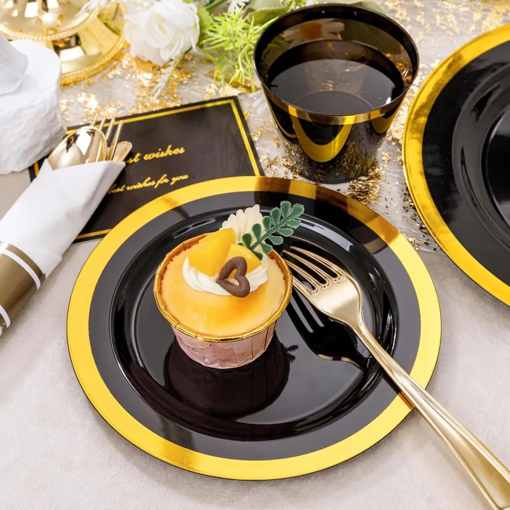 Glamorous Black & Gold Wedding Dinnerware | Complete Reception Set