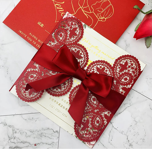 Elegant Laser Cut Floral Lace Wedding Invitation Suite