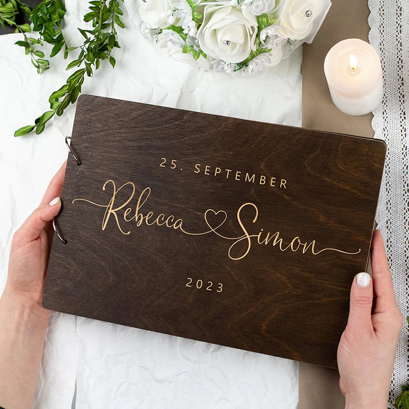 Personalized Wooden Wedding Guest Book | Rustic Photo Album & Keepsake | Custom Engraved Guestbook for Wedding, Anniversary, Bridal Shower