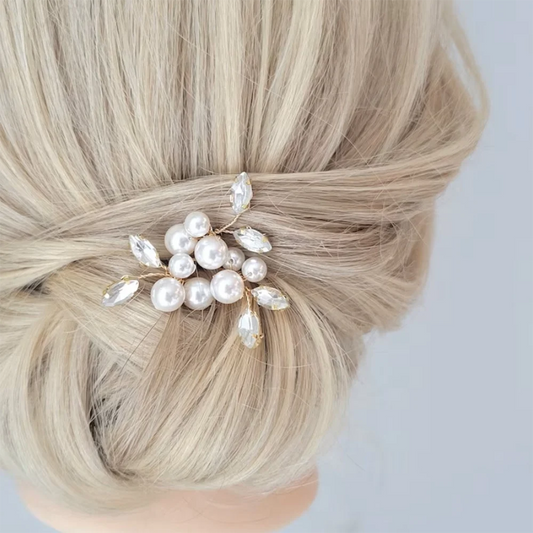 "Lyra" Delicate Pearl & Crystal Bridal Hair Pins (Set of 3)