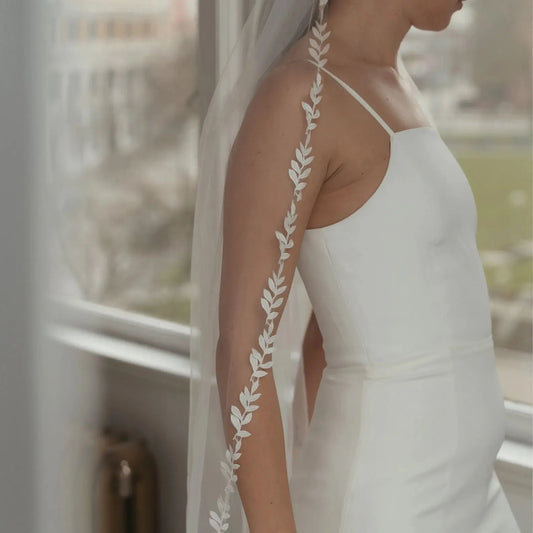 Modern Leaf Vine Appliqué Wedding Veil
