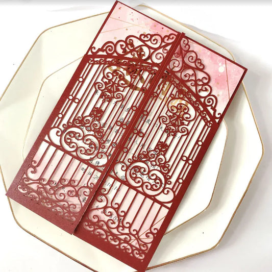 Elegant Gatefold Laser Cut Wedding Invitation Suite