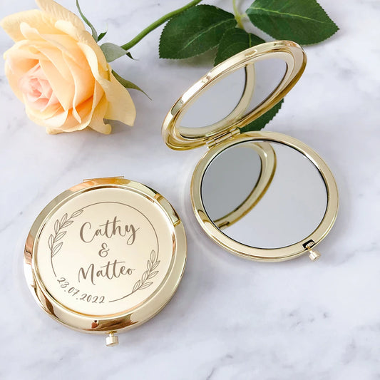 Engraved Floral Compact Mirror for Wedding Party