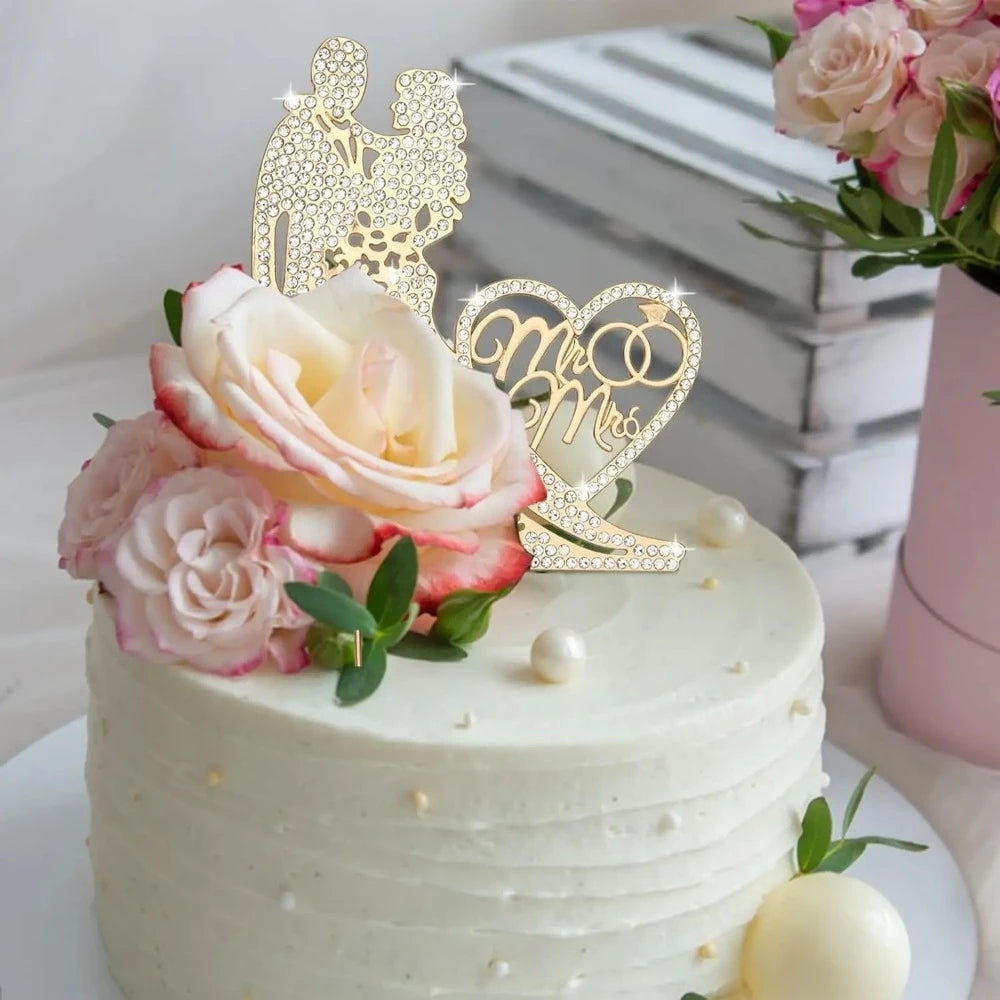 Mr & Mrs" Wedding Cake Topper | Rhinestone Bride & Groom Topper