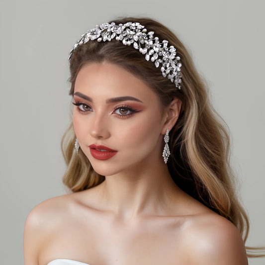 Grecian Crystal Leaf &amp; Pearl Bridal Headband