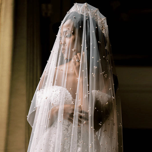 Scattered Pearl Two-Tier Bridal Veil with Blusher