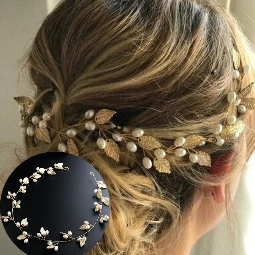 Romantic Pearl & Leaf Bridal Hair Vine | Versatile Wedding Headpiece